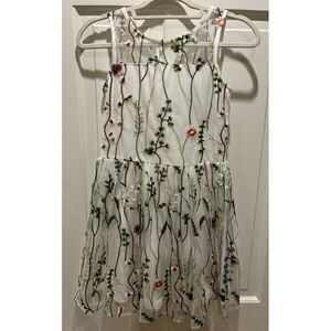 Calvin Klein Sleeveless Embroidered Mesh Overlay Girls' Dress Sz 14 in White NWT